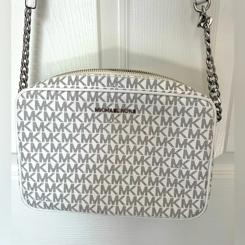 Michael Kors White and Gray Logo Crossbody Bag - Picture 1 of 4